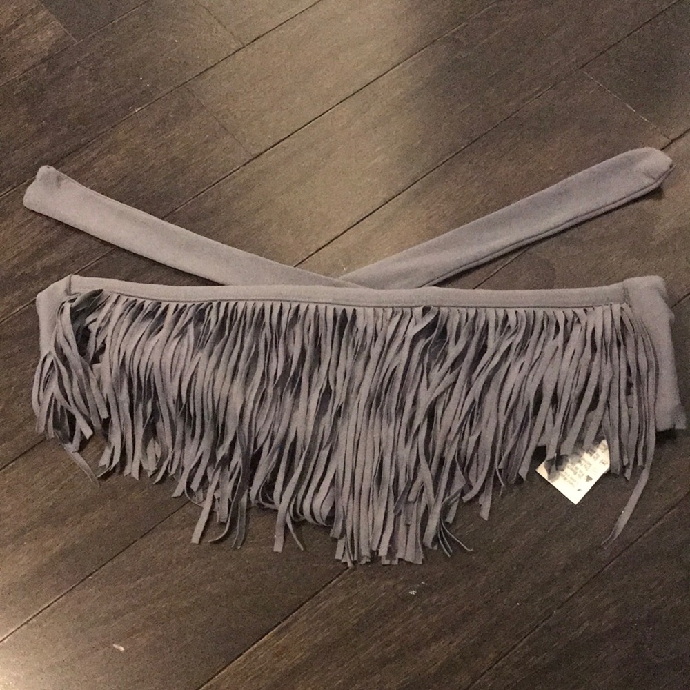 L*Space Gray Fringe Bikini Top Small
